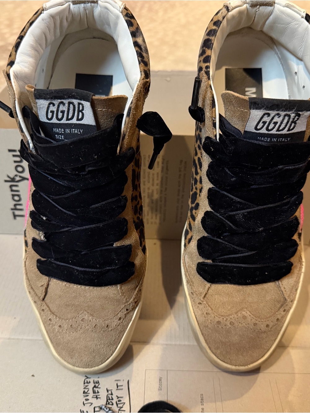 Golden Goose Women’s Mid-Star Suede High-Top Sneakers in Taupe with Pink Star - Picture 3 of 7